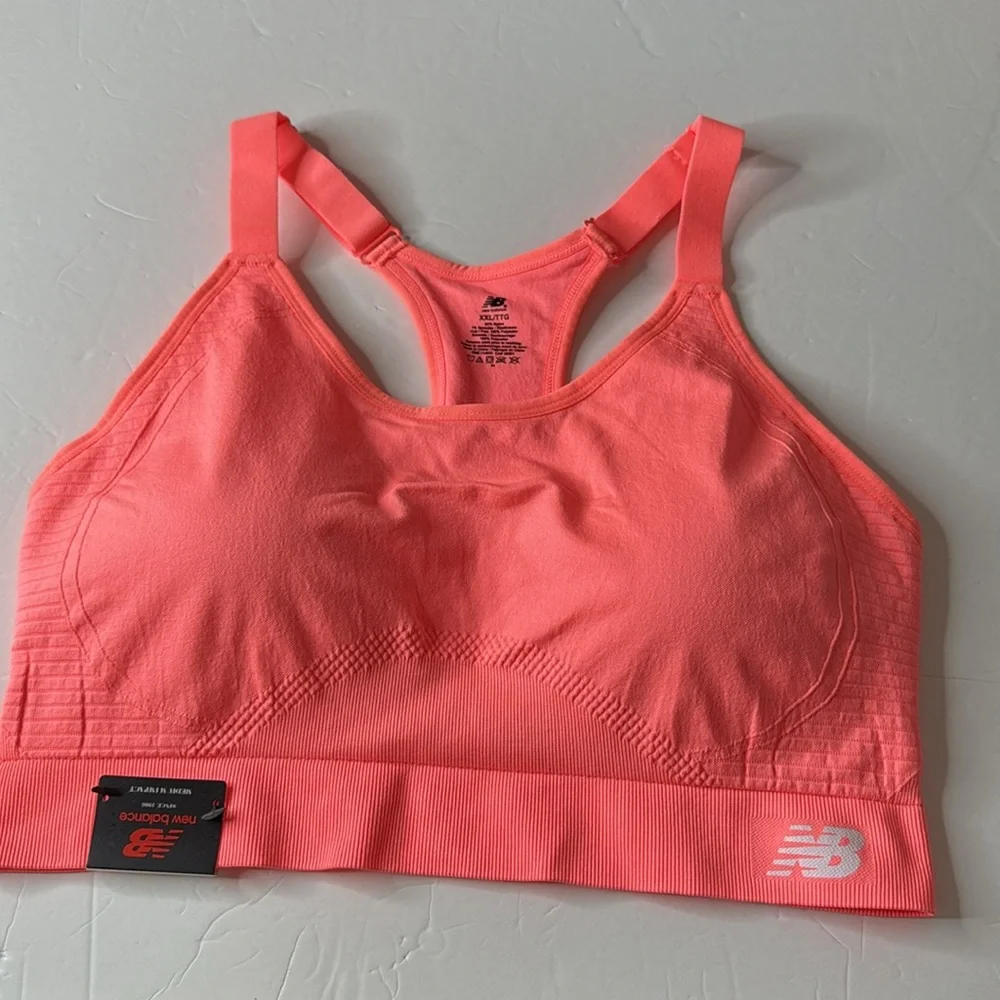 New Balance Medium Impact Neon Coral Racerback Sports Bra Size XXL Fiji Solid